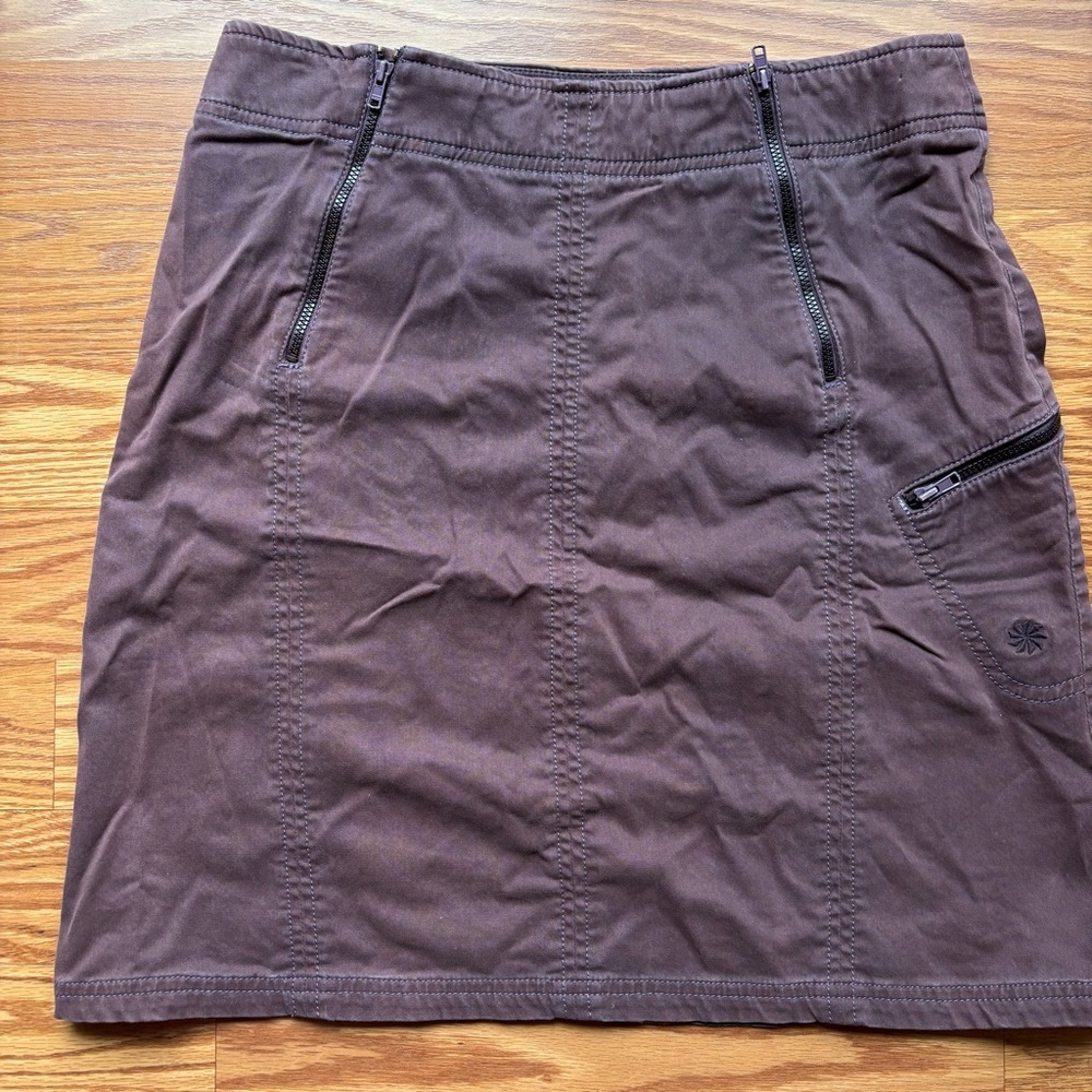 ATHLETA A-Line Maroon Linen Skirt Size Medium Womens Zipper Pockets Knee Length‎